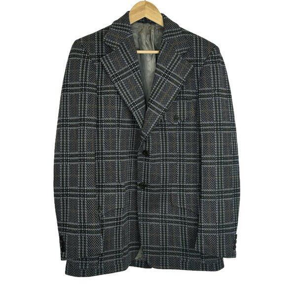 Vintage 70s Blazer Mens 40R 100% Wool Plaid Sport Coat Jacket Hipster Retro - Picture 1 of 9